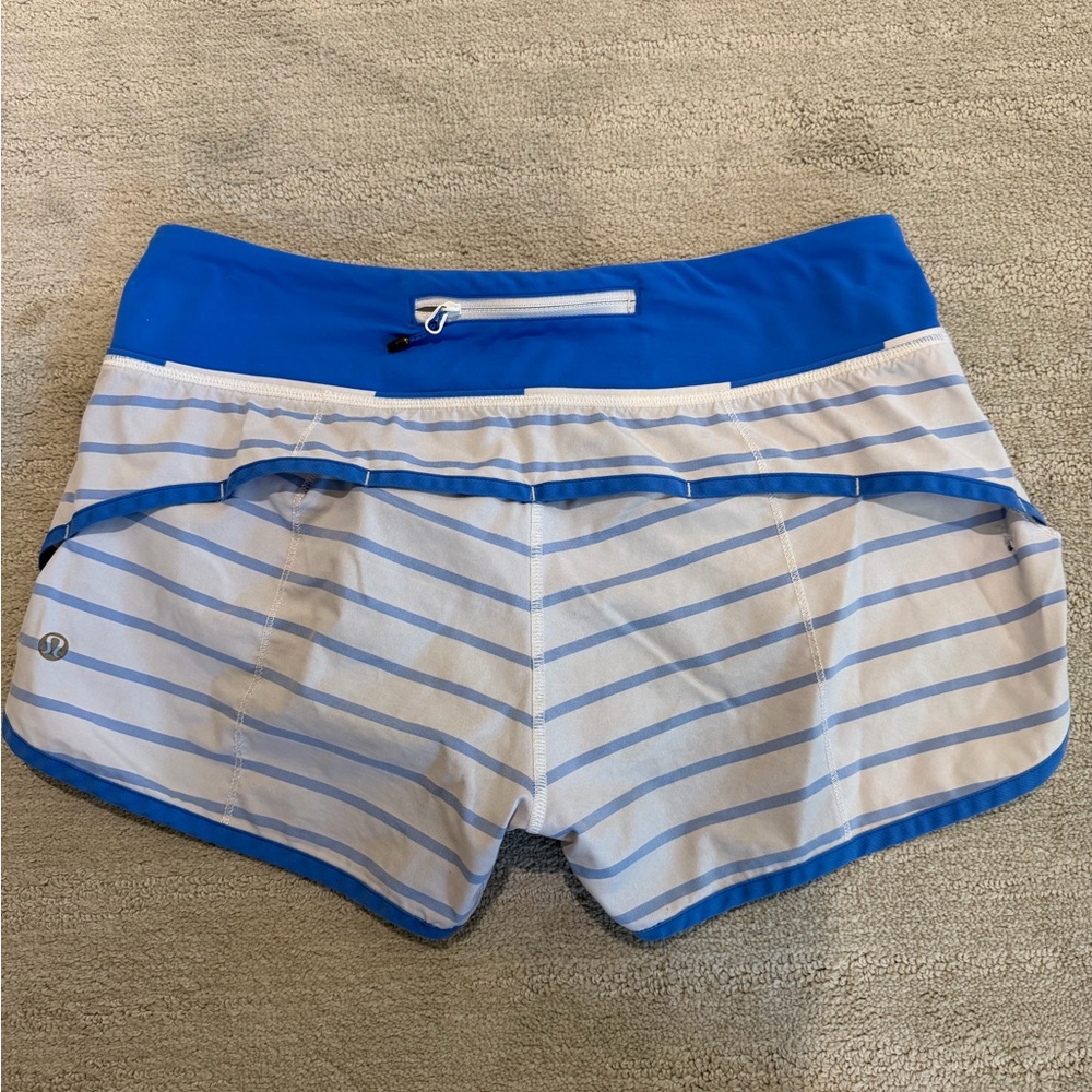 lululemon athletica Blue and White Striped Athletic Shorts